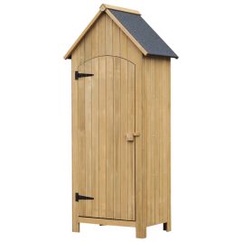 SUNVISTA Wooden Garden Storage Shed with 3 Shelves, Tilt Roof, Lockable Door - Natural