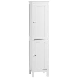 KANSAS Tall Bathroom Storage Unit Slim Cabinet Adjustable Shelves Double Door - White