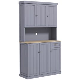 HERON 180cm Freestanding Kitchen Cabinet Storage Cupboard Open Countertop 6 Doors - Grey