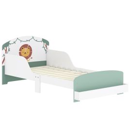 ARLVEN Wooden Toddler Bed with Storage and Guardrails, Lion Design - Green