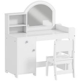 ARVION Vanity Table and Chair Wooden Dressing Table Set - White