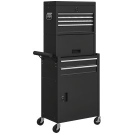 TORVIA Tool Chest Steel 3 Part Locking Storage Box - Black