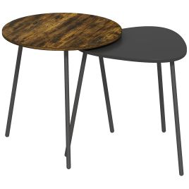 AEVARIN Nest of Side Table Set of 2 - Rustic Brown and Black