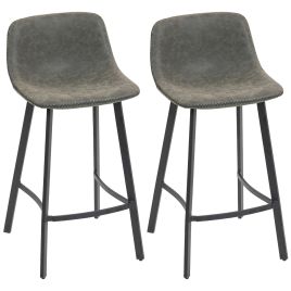 VORNIX Leather Bar Stools Set of 2 with Footrest - Grey