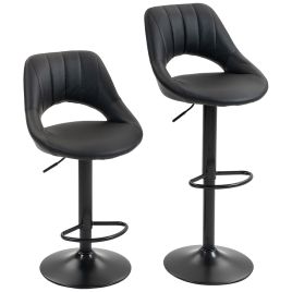 CORTHYS Faux Leather Set of 2 Bar Stools - Black