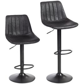 ORPHESSA Leather Bar Stools Set of 2 - Black