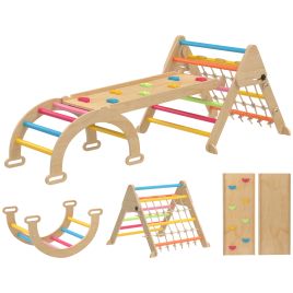 FENLORYN 8 in 1 Toddler Climbing Frame, Indoor Play Triangle Set with Slide, Arch and Triangle Ladder - Multicolour