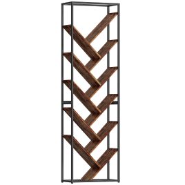 VELVEN 10 Shelf Industrial Style Bookshelf -Brown and Black