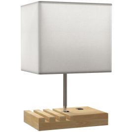 ARVEXIS Table Lamp with USB A+C Charging Ports, 3 Phone Stands and Fabric Shade - White