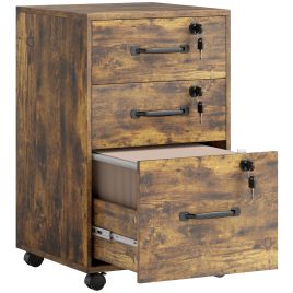 ESTRIVON Filing Cabinet with 3 Drawer and Wood Effect - Rustic Brown