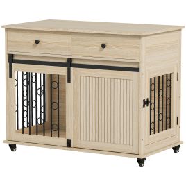 TRESTHEIL Dog Crate Furniture with 2 Drawer and Liding Door - Light Oak