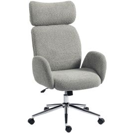 JUNWELL Boucle Office Chair with Adjustable Headrest - Charcoal Grey