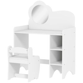 Kids Dressing Table with Mirror and Stool - White