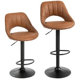 GRANLEY PU Leather Swivel Bar Stools Set of 2 - Brown