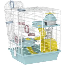 BLENHEIM 3 Level Hamster Cage with Exercise Wheel, Water Bottle and Food Bowl, 34.5 x 27.5 x 41 cm - Blue