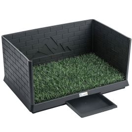 BLACKMERE Indoor and Outdoor Dog Toilet Tray with Grass Turf, High Walls and Urine Collection Base - Black and Green