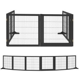 BROADFIELD Freestanding Wooden Dog and Pet Gate with 2 Support Feet - Black