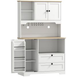 BRACKLEY Freestanding Kitchen Cabinet with 2 Cupboards, 2 Drawers and Adjustable Shelves - White, Natural Wood and Black