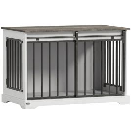 CHASEVIEW 100cm Dog Crate Furniture with Sliding Barn Door - White