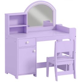BLAZEPORT Kids Vanity Table and Chair Set with LED Mirror - Purple