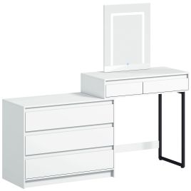 BLOOMSIDE Makeup Vanity Table with LED Mirror and 5 Drawers - White