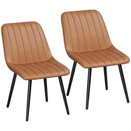 BRIARSTONE Set of 2 Faux Leather Dining Chairs with Metal Legs - Brown