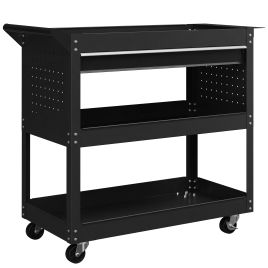 APEXRIDGE 3-Tier Tool Trolley with Drawer and Storage Shelves - Black