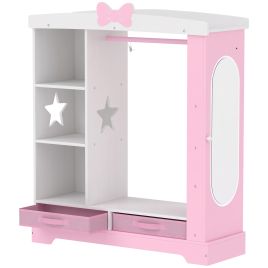 CHASECREST Kids Wardrobe with Lighted Mirror, Clothes Rail and Storage - Pink