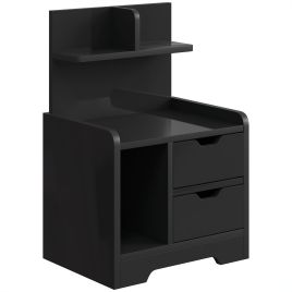 BLAZEPOINT Bedside Table with 2 Drawers and Storage Shelves - Black Wood Effect