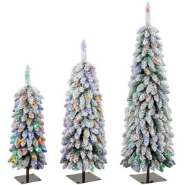 BLAZECREST Set of 3 Snowy Pre-Lit Christmas Trees, 90150cm - Green and White