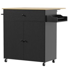 BREEZEBRIDGE Rolling Kitchen Island with Drop Leaf and Storage - Black