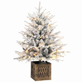 AURASTONE 90cm Pre-Lit Flocked Table Christmas Tree with 70 LEDs - Green
