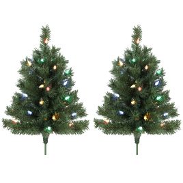 BEACONBRIDGE Set of 2 Pre-Lit 60cm Christmas Trees with Colourful LEDs - Green