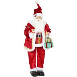 AURADALE 120cm Singing and Dancing Santa with Gift and Candy Cane - Red