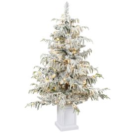 BLAZELEY 4ft Pre-Lit Snow-Flocked Christmas Tree with 160 LEDs - Green