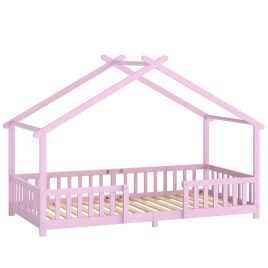 ARDENMOOR Kids House Bed Frame with Guard Rails - Pink