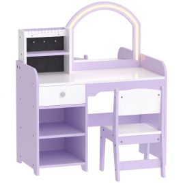 CHASEBRIDGE Kids Vanity Table and Stool Set with 2-Colour Light Mirror - Purple