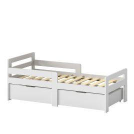 ARDENHILL Kids Single Bed Frame with 2 Storage Drawers and Guard Rails - Grey
