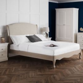 Camille Limed Oak Frame Linen Fabric Bed - Double