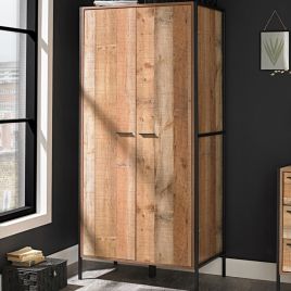 Hoxton Industrial Chic 2 Door Wardrobe - Wood Effect