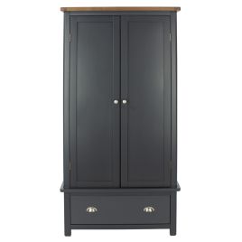 Antique Oak Effect 2 Door Wardrobes with Large Drawer - Blue
