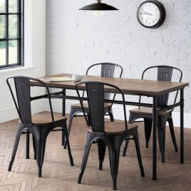 Carnegie Industrial Design Solid Elm Wood Dining Table - Black