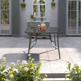 Metallic and Tempered Glass Garden Table with Parasol Hole Outdoor