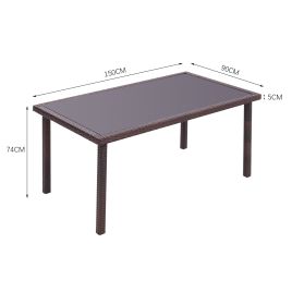 Rustic Rectangle Outdoor Wicker Table with Tempered Glass Tabletop