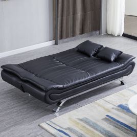 190cm Wide Sofa Bed Black 3 Seater Recliner PU Leather