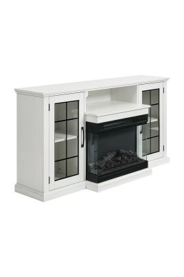150cm TV Stand Enclosed Glass Storage with Electric Fireplace
