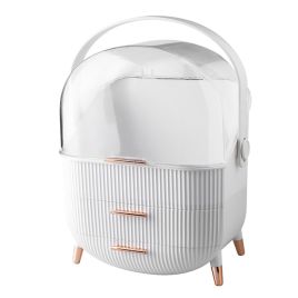 White Elegant Makeup Storage Organizer Box with Drawers and Handle
