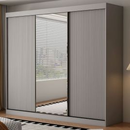 VIENNA 3 Door Mirrored Sliding Wardrobe Grey - 250cm