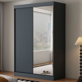 VIENNA 2 Door Mirrored Sliding Wardrobe Dark Grey - 150cm