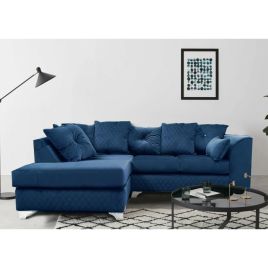 VICTORIA Plush Velvet 4 Seater L Shaped - Left Hand Facing Corner Sofa - Blue